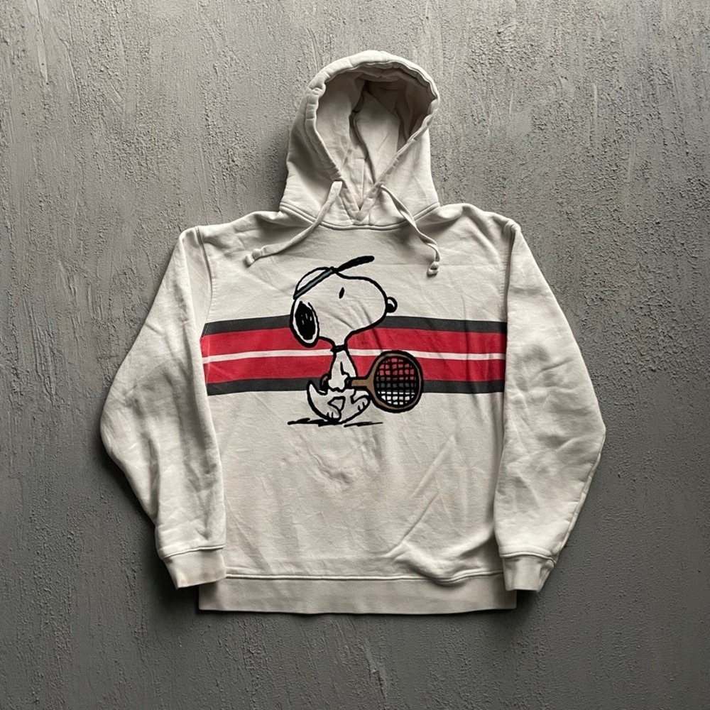 Peanuts Snoopy Tennis Graphic Hoodie Mens Medium White Y2K Zara